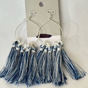 BP. Jewelry blue and white tassel earrings silver tone